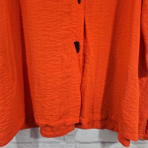 W John Mark Orange Woven Horn Toggle Button Down Shirt Blouse Sz XL Flowy Lagen - Picture 3 of 12